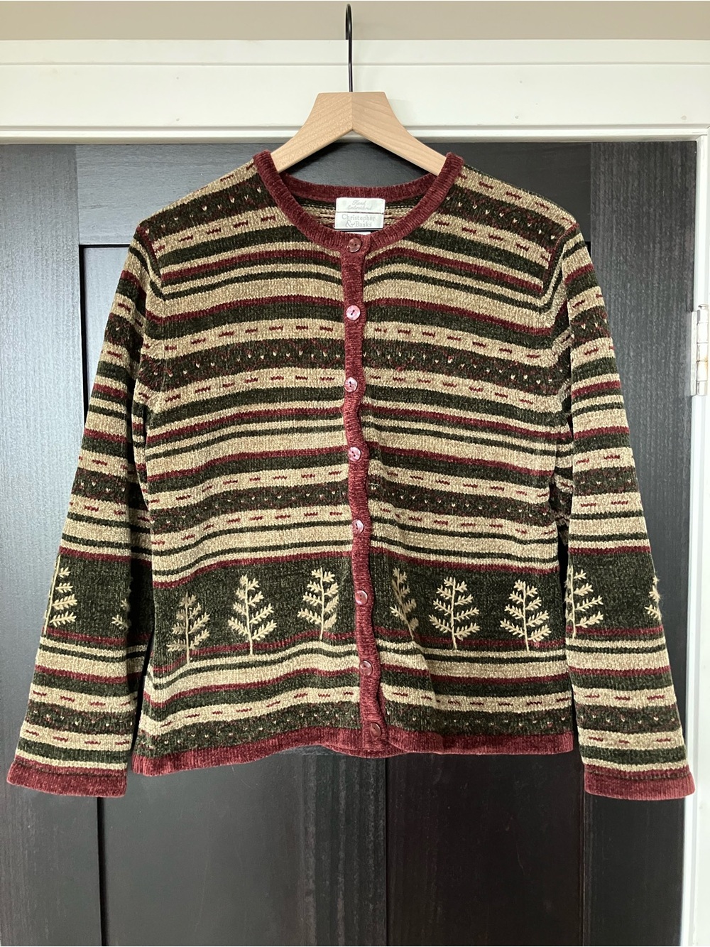 Christopher Banks Cardigan Sweater in Olive and Burgundy